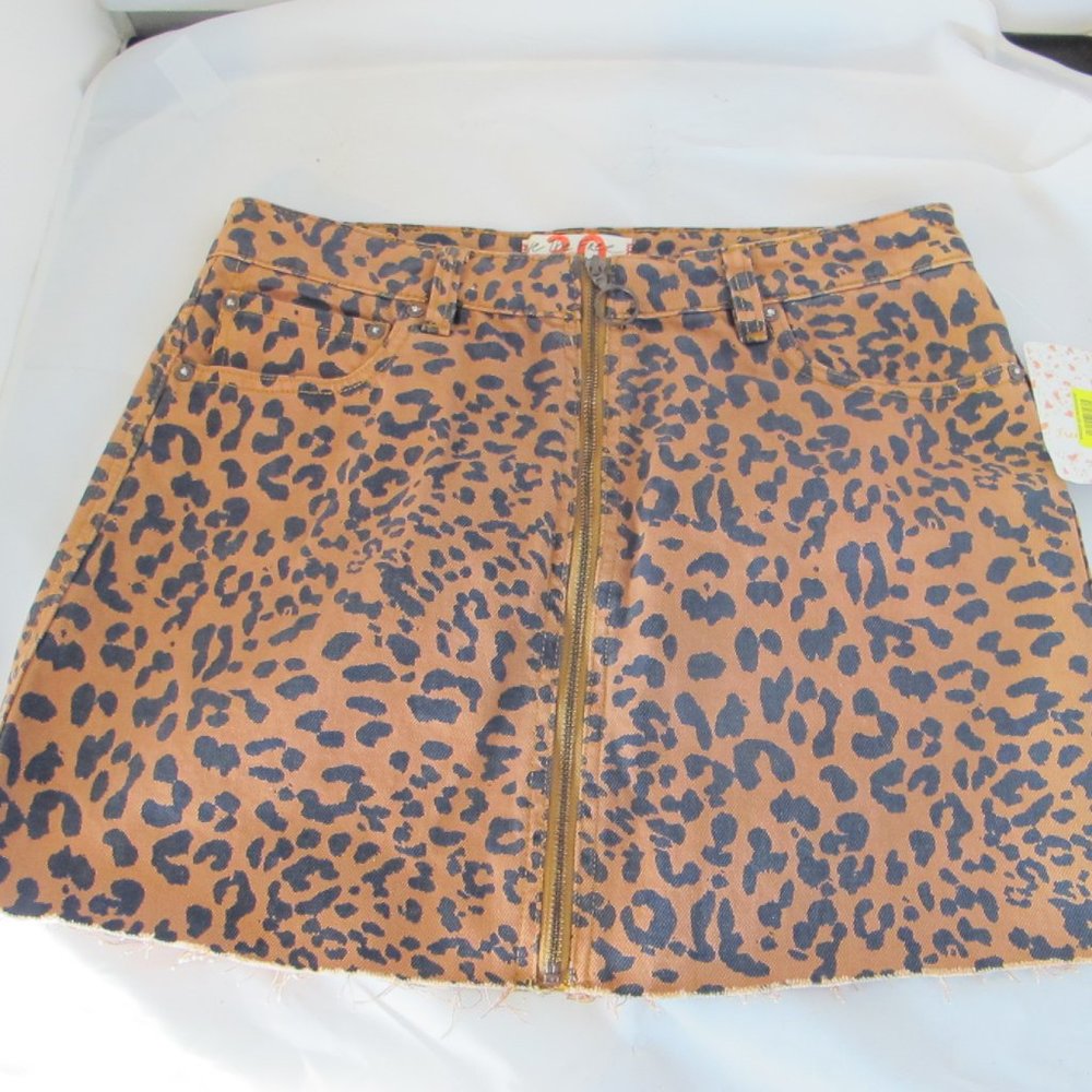 Free people leopard mini skirt denim 30 new w tags